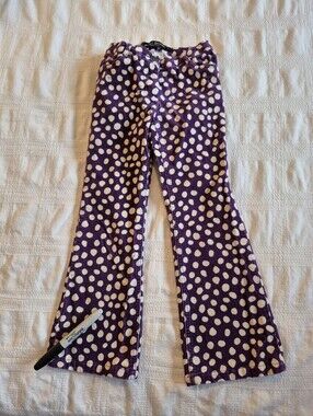 Mini Boden girls 8 years purple with white polka dot stretchy velvety pants GUC